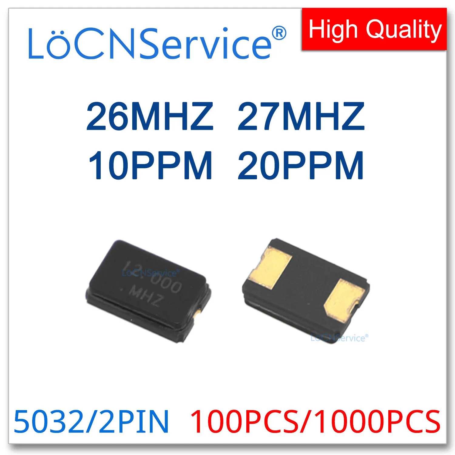 

26Mhz 27Mhz 10PPM 20PPM 100PCS 1000PCS Ceramic SMD Passive quartz crystal oscillator 2Pin 5032 26.000mhz 26M 27M Resonators