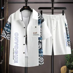 2024 Summer Sets Men Fashion Short Sleeve Shirt and Shorts Two-piece male Streetwear fashion Set Mens Short Sets size M-4XL