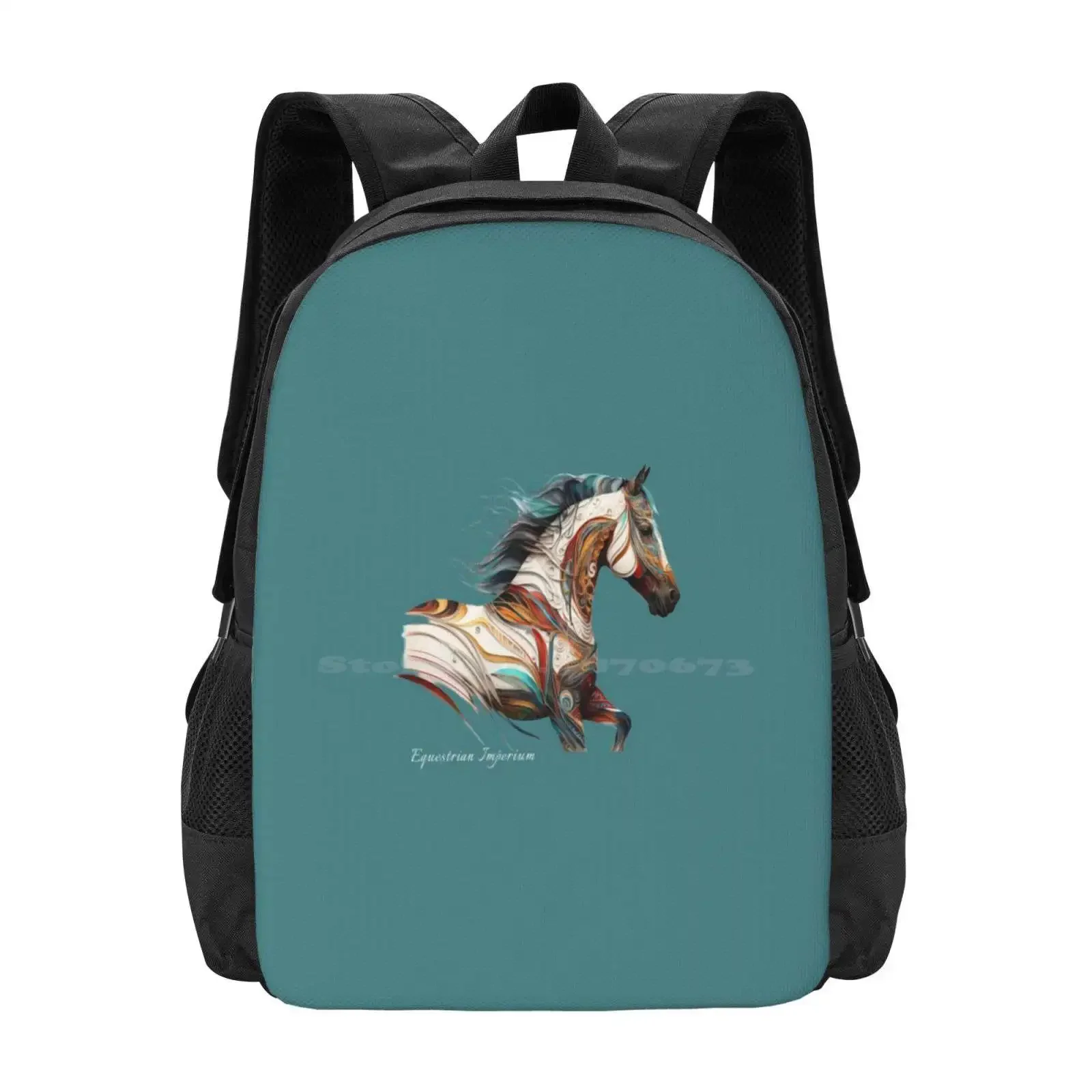 

Mystical Ocher And Blue Blue Background - Ethnic Horse Hot Sale Schoolbag Backpack Fashion Bags Unicorn Standard Foal Horse