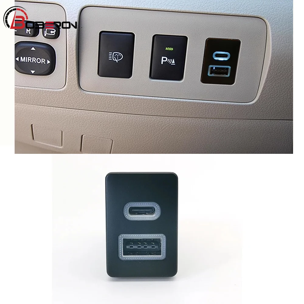 Luz LED azul apta para Toyota nuevo cargador USB de coche PD cargador rápido QC3.0 cargador rápido dual botón adaptador tipo C