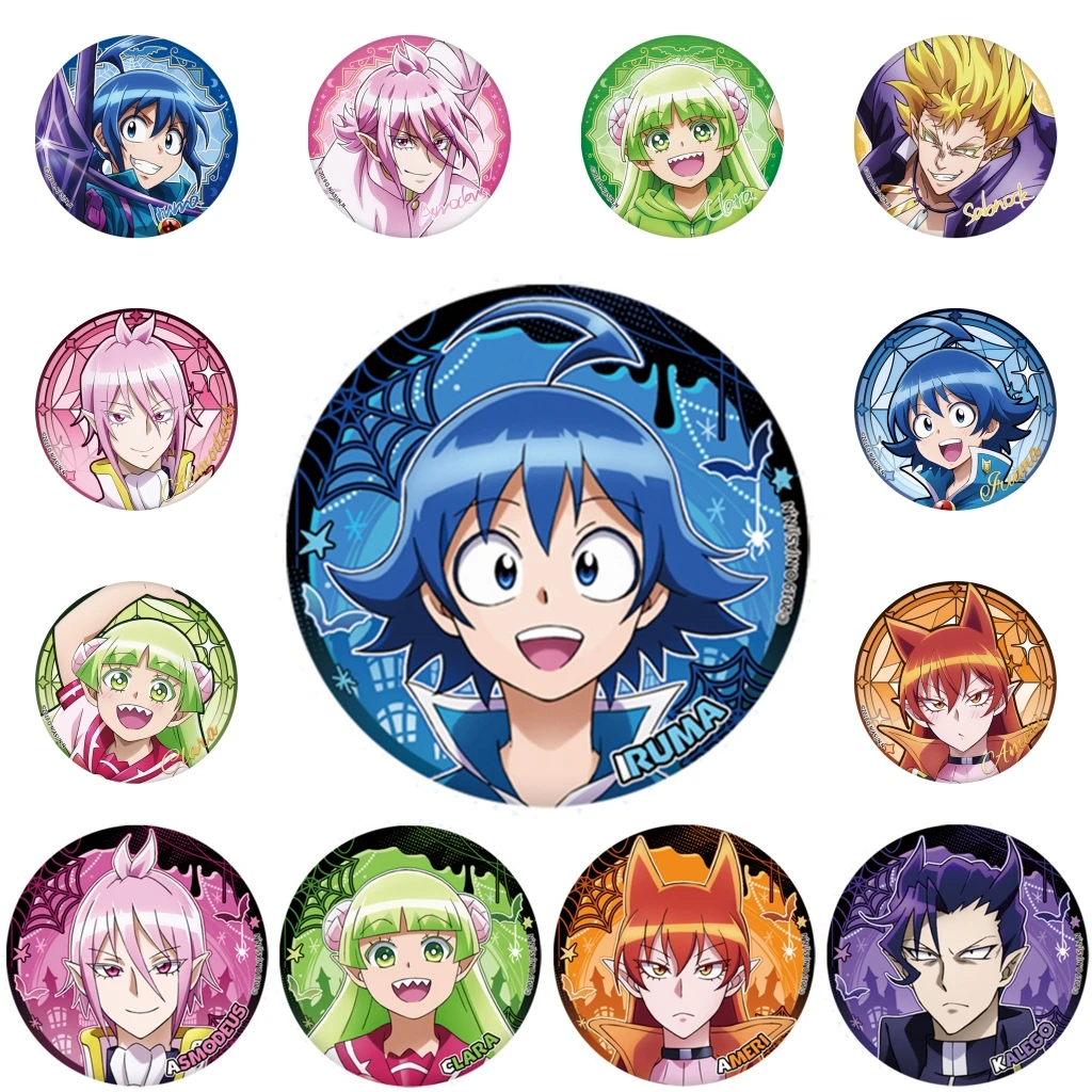 58mm Anime Welcome to Demon School! Iruma-kun Clara Kurara‌ Asmodeus Alice Cosplay COSTUME Badge Pin SPTE Tinplate Brooch Prop