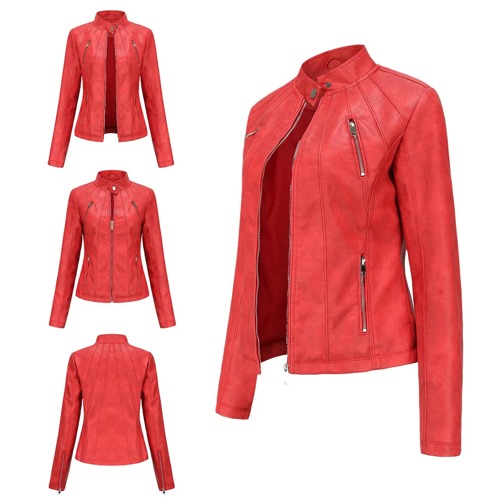 European new women\'s popular short leather jacket women\'s thin jacket spring and autumn jacket leather jacket