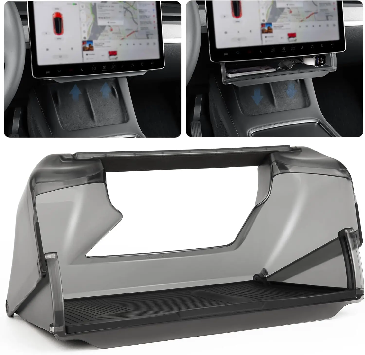 

For Tesla Model Y 2023 2024 2025 2026 Center Console Screen Under Storage Box, Center Console Hidden Storage Organizer Tray