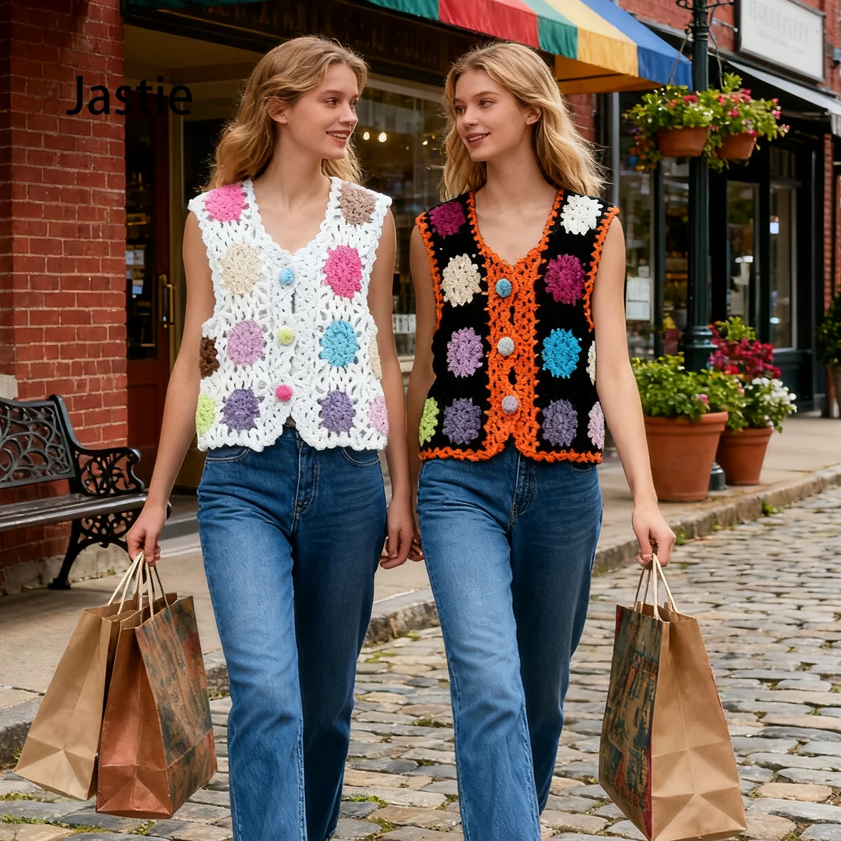 

2025 богемный ретро ручной работы красочный вязаный крючком свитер жилет топ женский повседневный пляжный жилет для отдыха