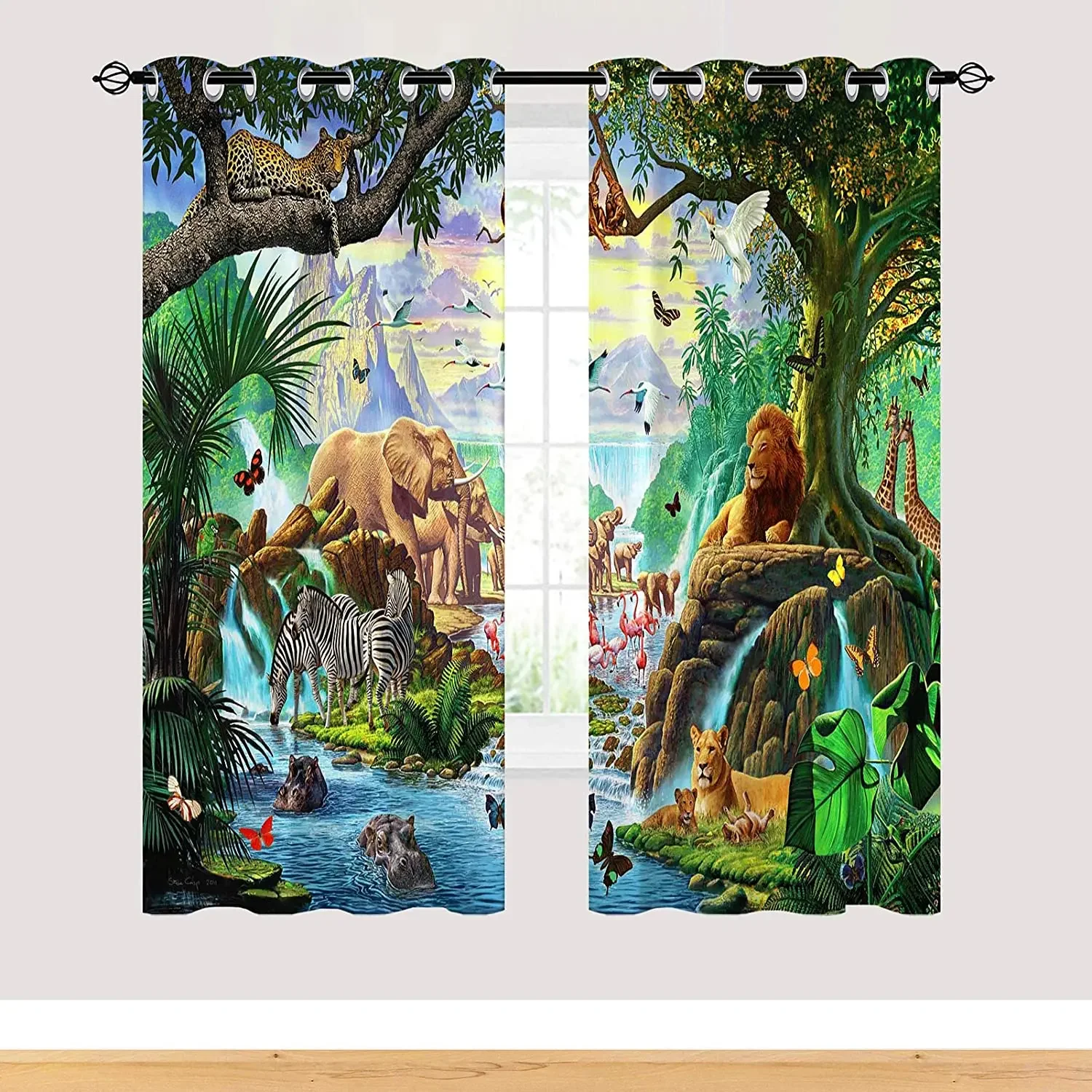 Girls Bedroom Blackout Curtains Jungle Wildlife World Design Double Bedroom Elegant Room Curtains Can Be Made Short Curtains