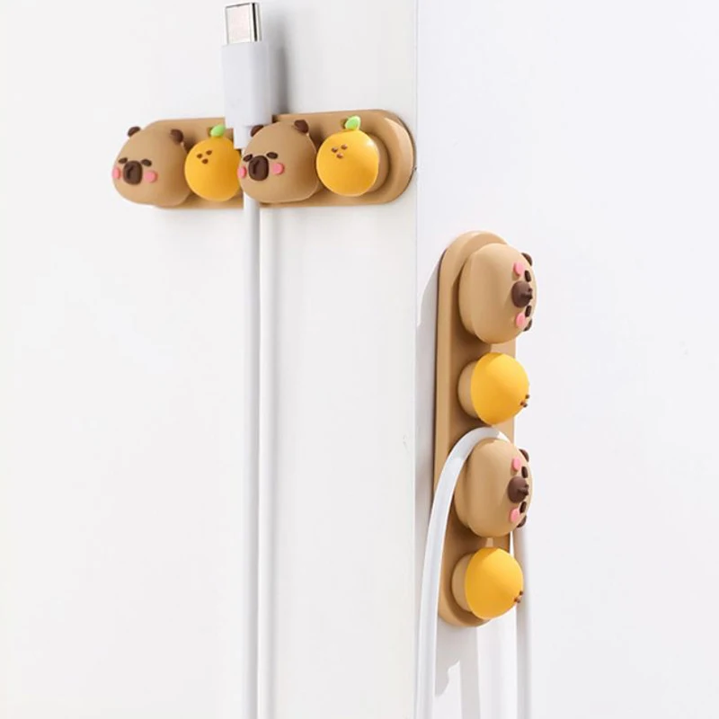 Portable Capybara Cable Organizer Punch-free Silicone Data Cable Fixed Cable Winder Cartoon Charging Cable Storage
