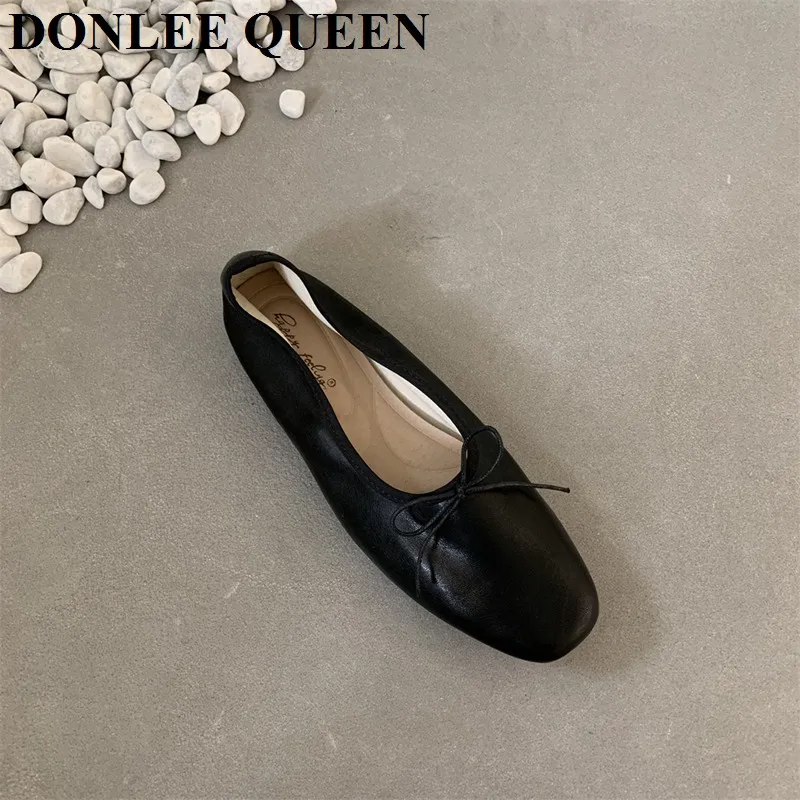 2024 New Spring Fashion Flat Ballet Shoes Fashion Bow Knot Shallow Ballet Round Toe Female Ballerina Soft Moccasin Zapatos Mujer