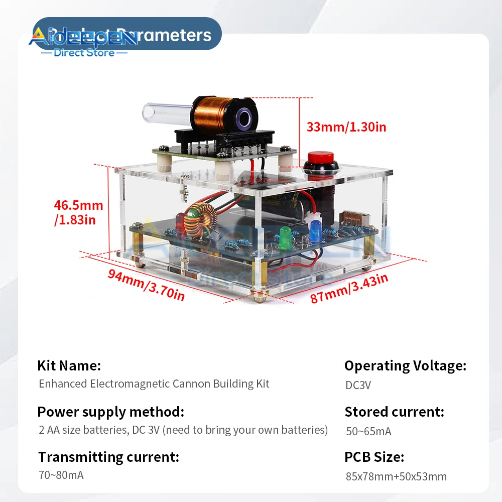 DIY Electronic Kit High Voltage Electromagnetic Gun DC 3V Coil Booster Module Circuit Making Acrylic Case Without Battery