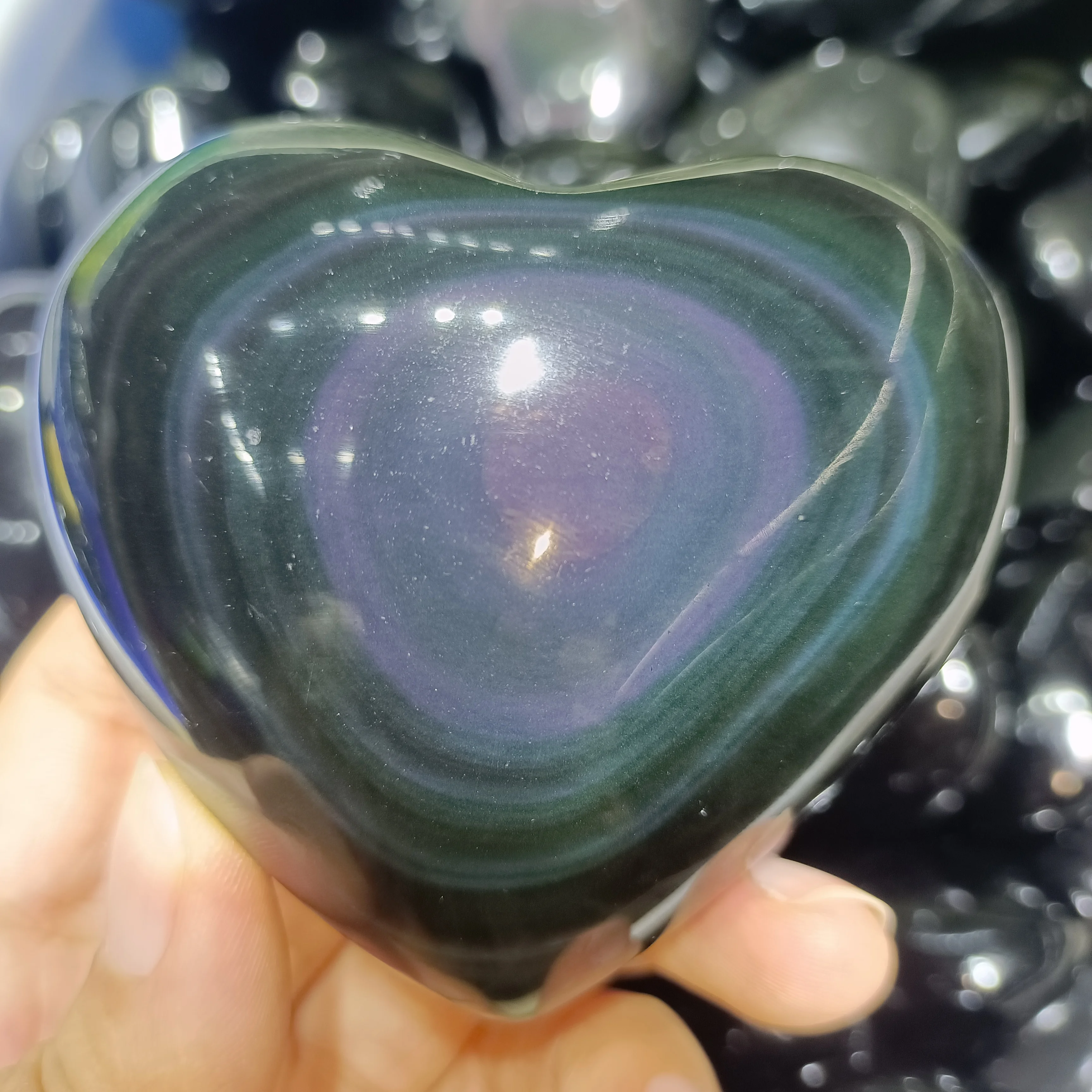 

Natural Rainbow Cat's Eye Obsidian Heart-Shaped Crystal Quartz Energy Gem Home Office Decoration Mineral Degaussing Reiki Treatm