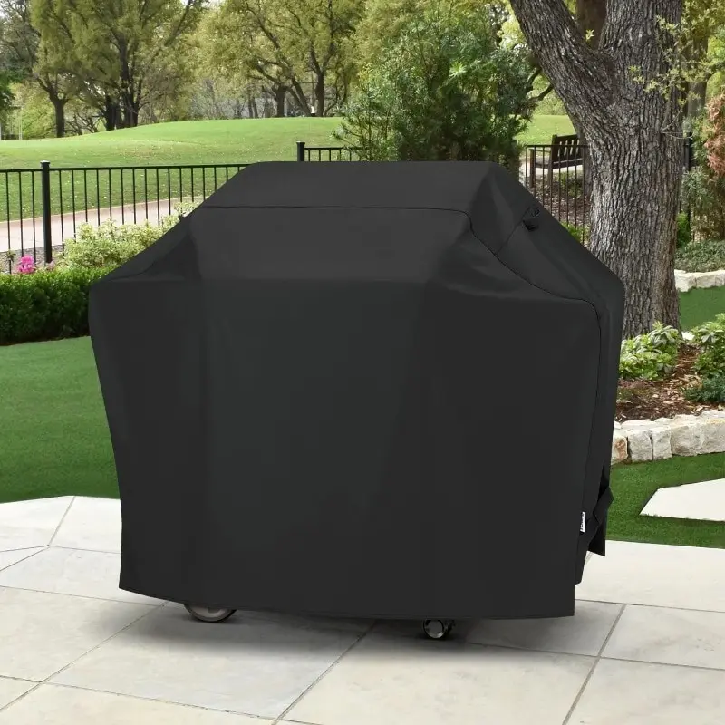 Black BBQ Grill Cover, Heavy‑Duty Waterproof UV‑Resistant Outdoor Barbecue Smoker Protector, Weather‑Proof Grill Cover