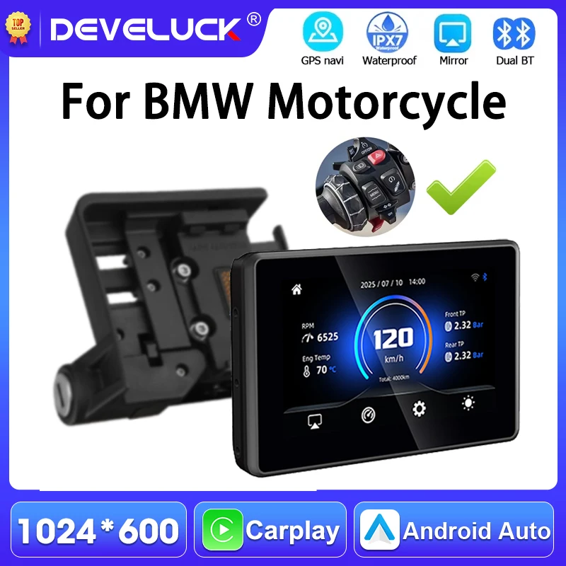 Motorcycle GPS Navigation Wireless CarPlay Android Auto Moto Monitor IPX7 Waterproof For BMW R1200GS R1250GS F800 F900 S1000XR