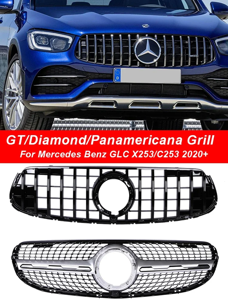 Facelift Black Silver Front Bumper Panamericana GT Grille For Mercedes Benz GLC X253 C253 Diamond Style Grill 2020 2021 2022