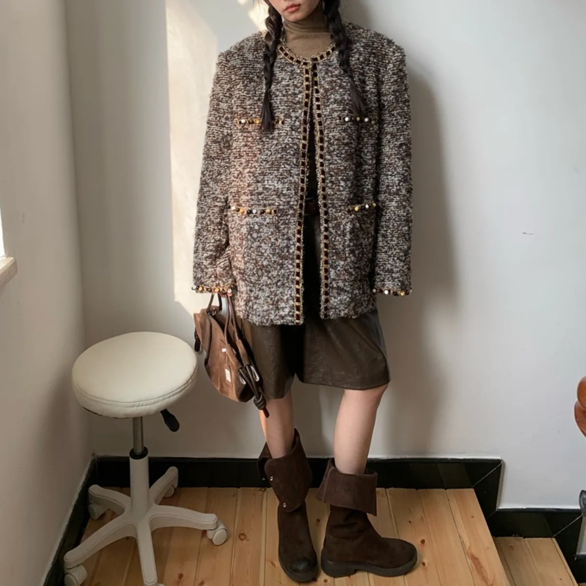 معطف سترة تويد شتوية للسيدات من BJTZ، سترة مبطنة من مزيج الصوف، ملابس خارجية دافئة للخريف #5