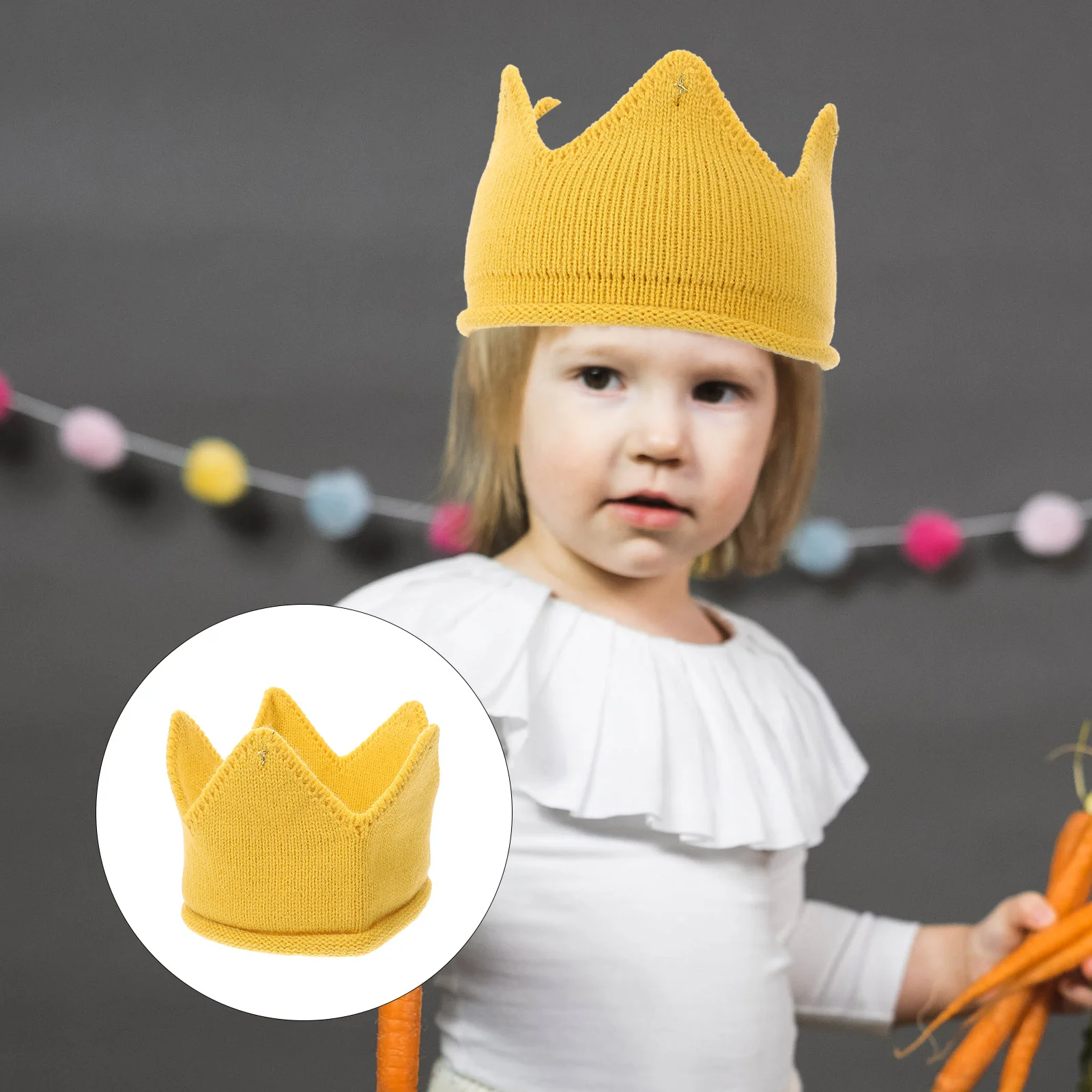 

Costume for Kids Crown Hat Winter Headband 2000X1000X050CM Knitted Baby Yellow Boy