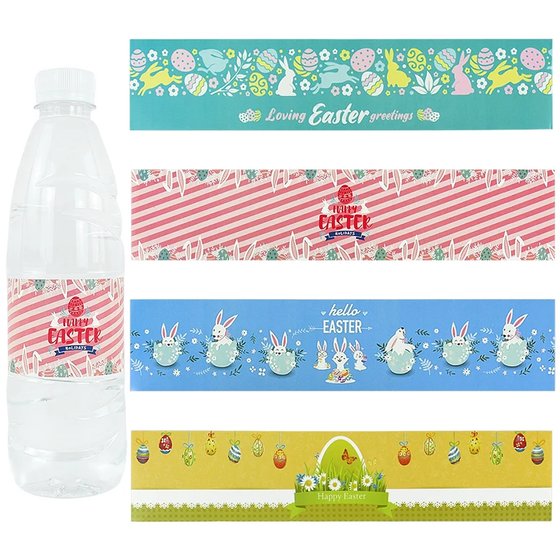 

24Pcs Easter Water Bottle Sticker Cute Rabbit Colourful Egg Bottle Packaging Sticker Easter Party Decorations 2024 Home Gift