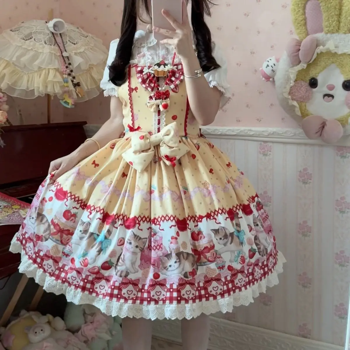 

SOIOMES Клубничный торт Мяу · Туристическая сказка Мечта Аутентичный ремешок Лолита Полный оригинальный милый JSK Лолита