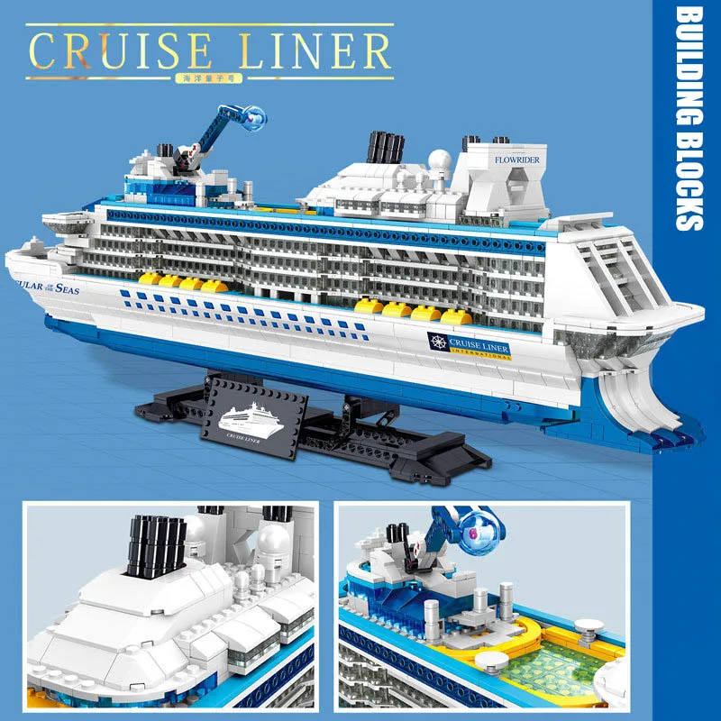 2428pcs City Cruise Liner Mini Size Model Building Blocks Creative DIY Big Ship Ocean Liner White Boat Bricks Toys For Children