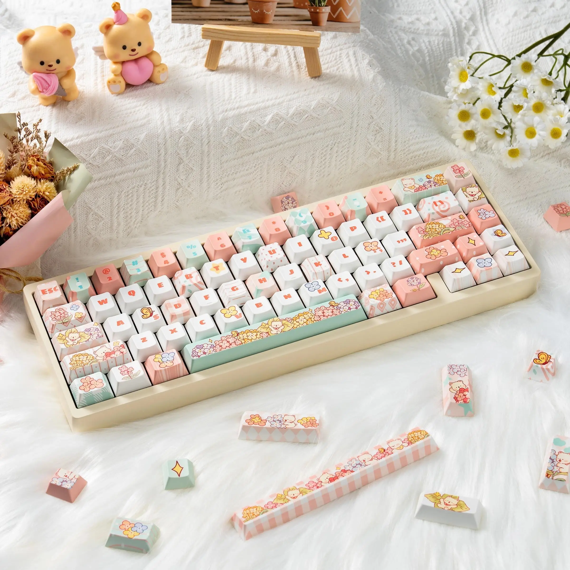 Original PBT Keycaps Cherry Profiled Heat Rise Customized Keyboard Caps Suitable for MX Switch Ansi Alice Layout Keyboard Kit
