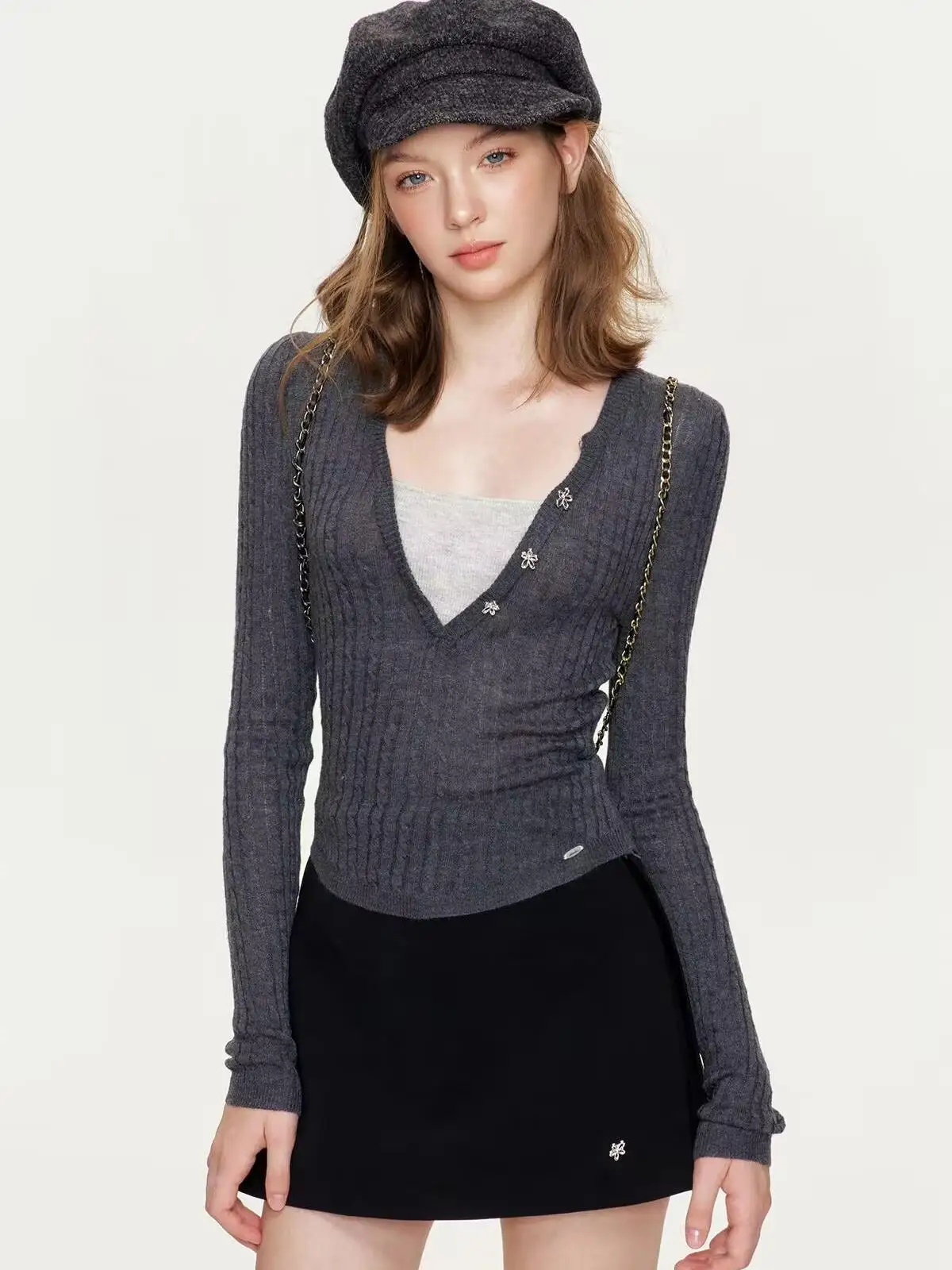 

Fall Fashion Pullover Women Long Sleeve Top Knitted Sexy Warm Sweaters Women Y2k Flower Button Up Sweaters Twist Patchwork