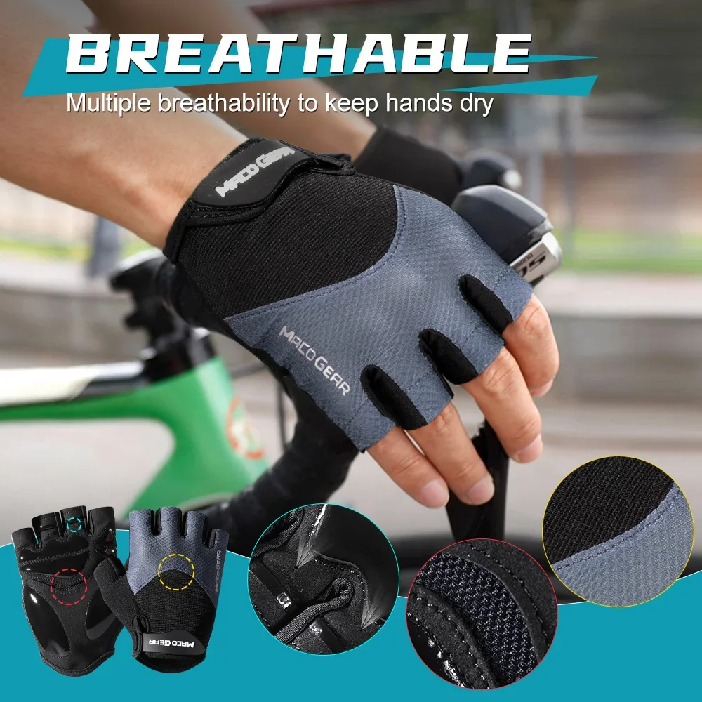 Bike Gloves Half Finger Sports Cycling Shock-Absorbing Bicycle Running Gym Fitness Bodybuilding Work Anti-skid Gear Men Women