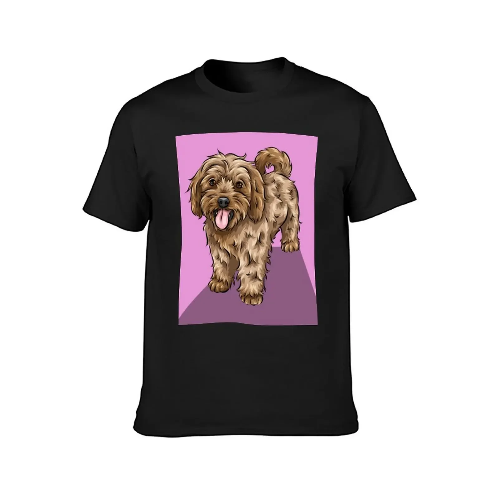 Cute Cavapoo Cute Dog Art Pink Background T-Shirt boys animal print plus size clothes clothing for men