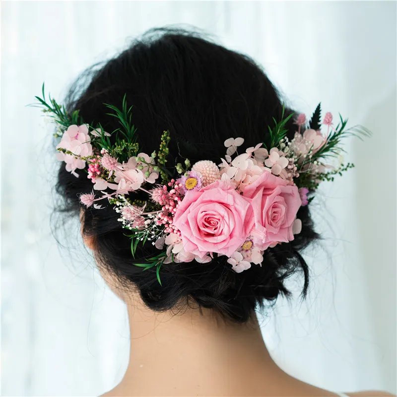 New Arrival 2022 Simulation dried flowers Wedding Headpiece Ivory Pink Royal Blue Diadema Tocado Nupcial Diademas Boda Invitada