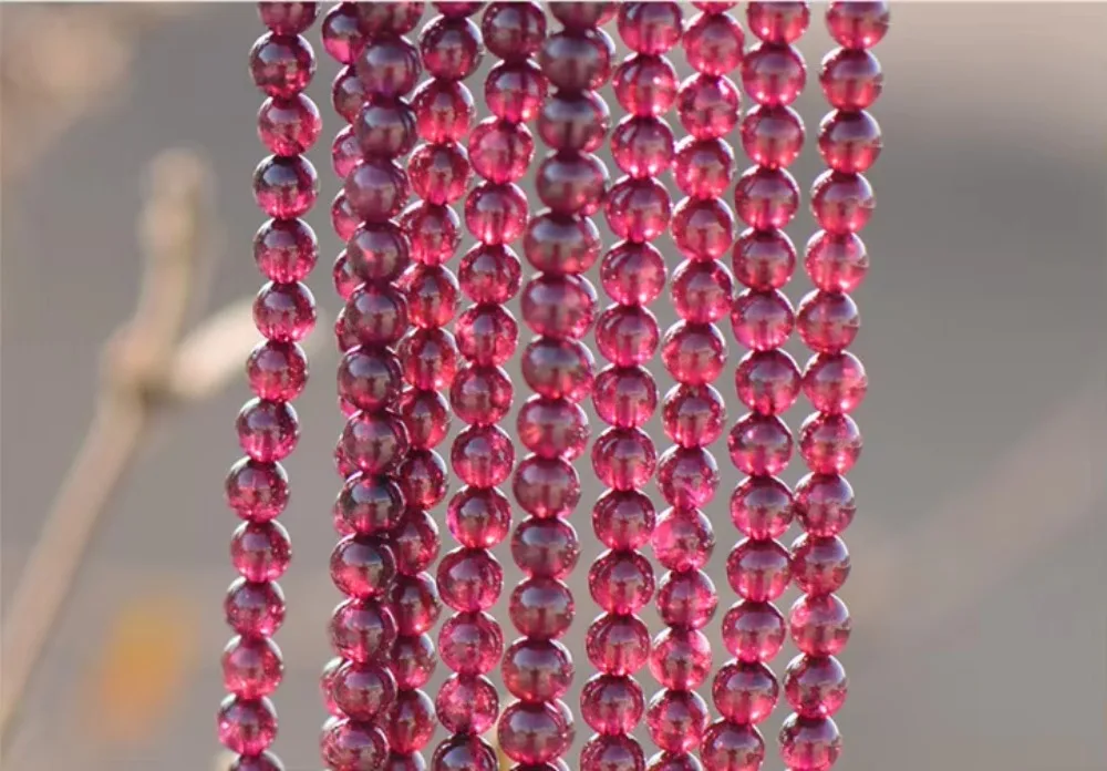 خرز عقيق الرودوليت الطبيعي من الدرجة الأولى 4.8 مم - 5.5 مم لون أحمر وردي غير مصبوغ ناعم مصقول مستدير 15 بوصة ستراند