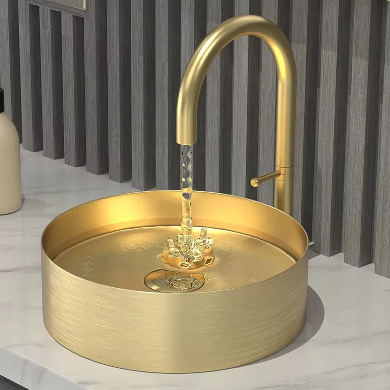 Brushed gold utensils sink dresser 304 stainless steel wash basin modern luxury round sink