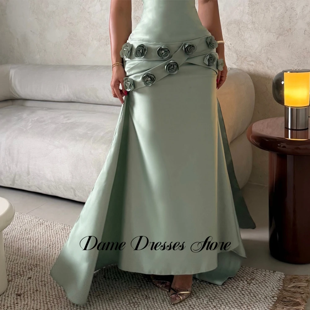 فستان سهرة كلاسيكي من الساتان مخصص رسن بدون أكمام فساتين العودة للوطن مزاجه زهرة يدوية الصنع فساتين مناسبة مخصصة