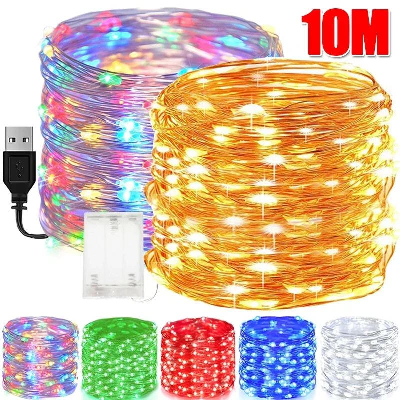 Copper Wire LED Lights String USB/Battery Garland Fairy Light Christmas Wedding Party Decor Waterproof Outdoor Indoor Lighting