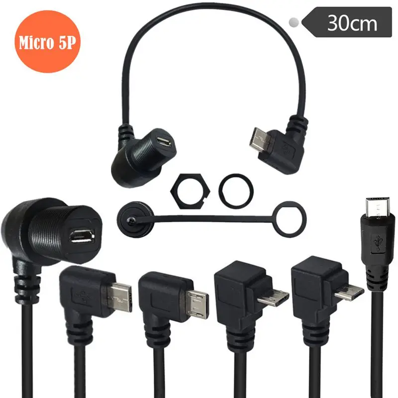 Micro USB Male To Female Embedded Installation Panel Cable, Automotive Truck, Ship, Motorcycle Instrument Panel Data Cable