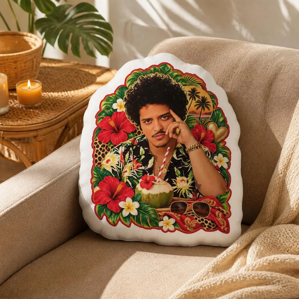 Bruno Mars Tropical Floral Shaped Pillow Cushion Stuffed Throw Pillow Hawaiian Style Singer Fan Gift for Sofa Home Decor