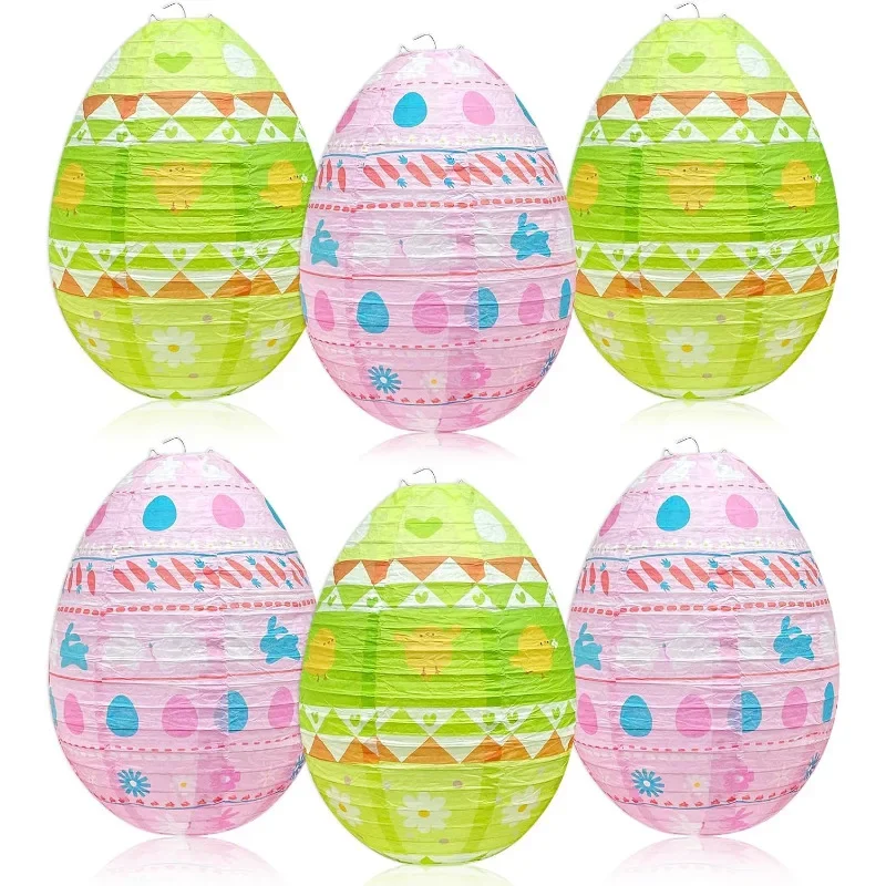 6 Stück grün rosa Küken Kaninchen eiförmige Papierlaterne zum Aufhängen, Dekoration für Ostern, Mottoparty, Zuhause, Wohnzimmer, Dekorationen