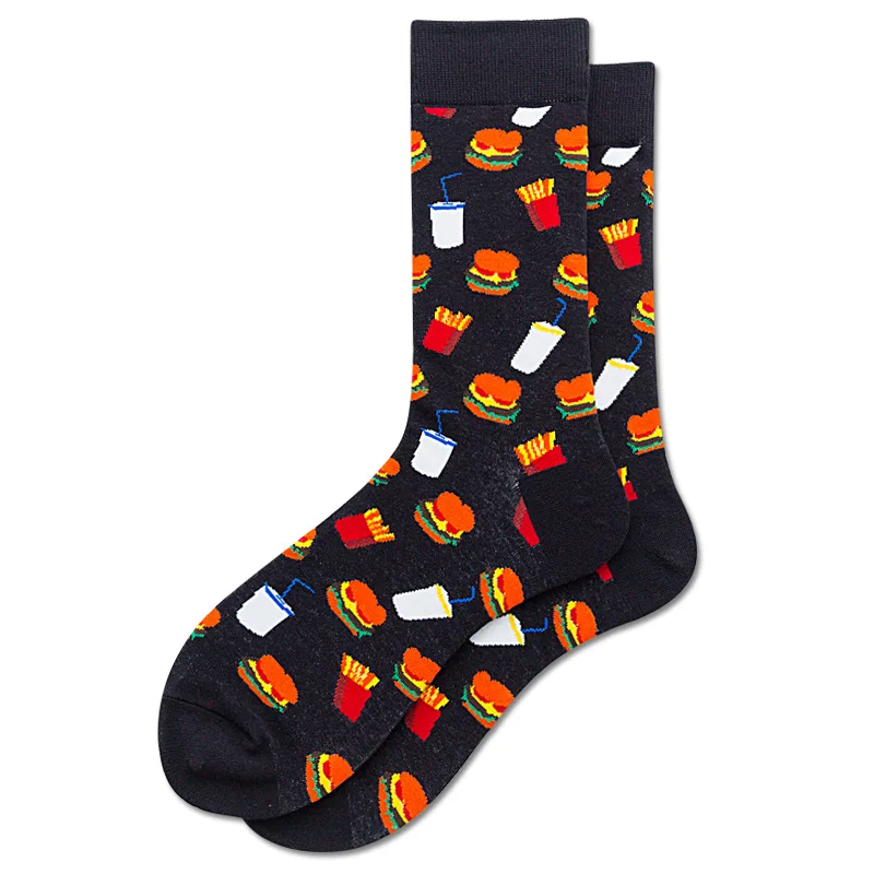 Funny Food Men Socks Burger Fries Pizza Turkey Hot Dog Cheese Egg Bacon Harajuku Designer Hip Hop Happy Sox Funky Winter Gift