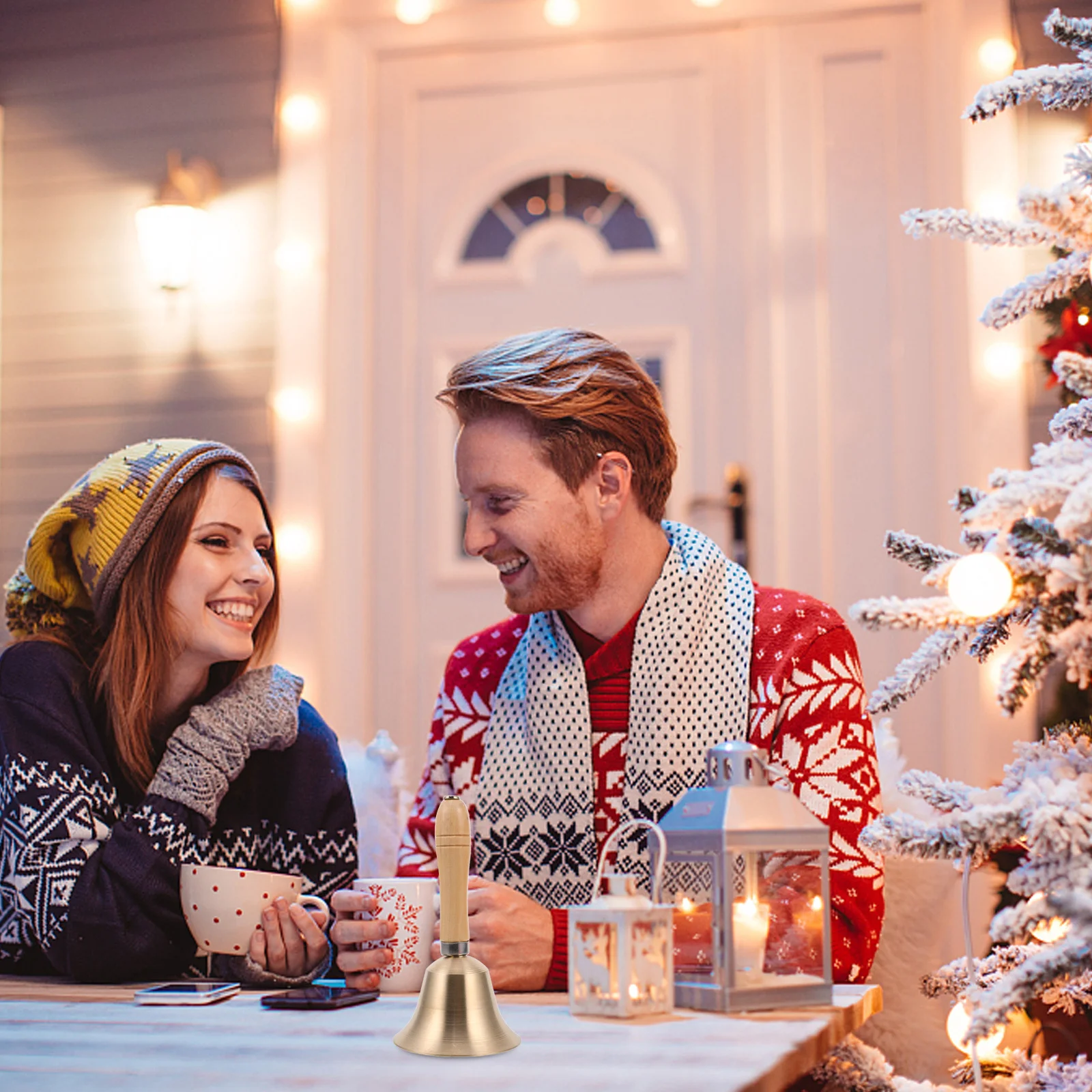 

Polished Brass Hand Bell Christmas Decoration Party Home Restaurant Call Service Bell Hotel Use Lightweight Sturdy