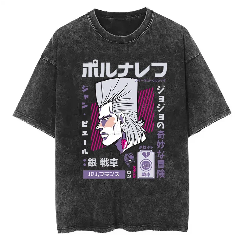 

JoJo Bizarre Adventure Anime Printed Washed T-shirt Women Men Summer Hip Hop Y2K Streetwear Cotton Casual Short Sleeve T-shirt