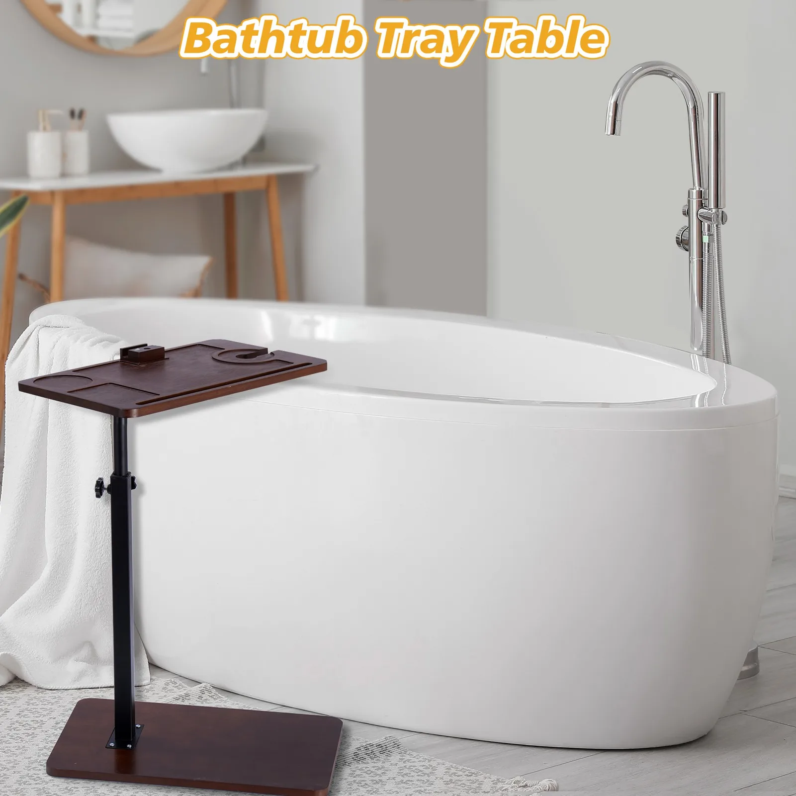 Sofa Side Table Height Adjustable 360 Degree Rotating Bracket Multifunctional Bathtub Tray Table for Home Living Room Bedside