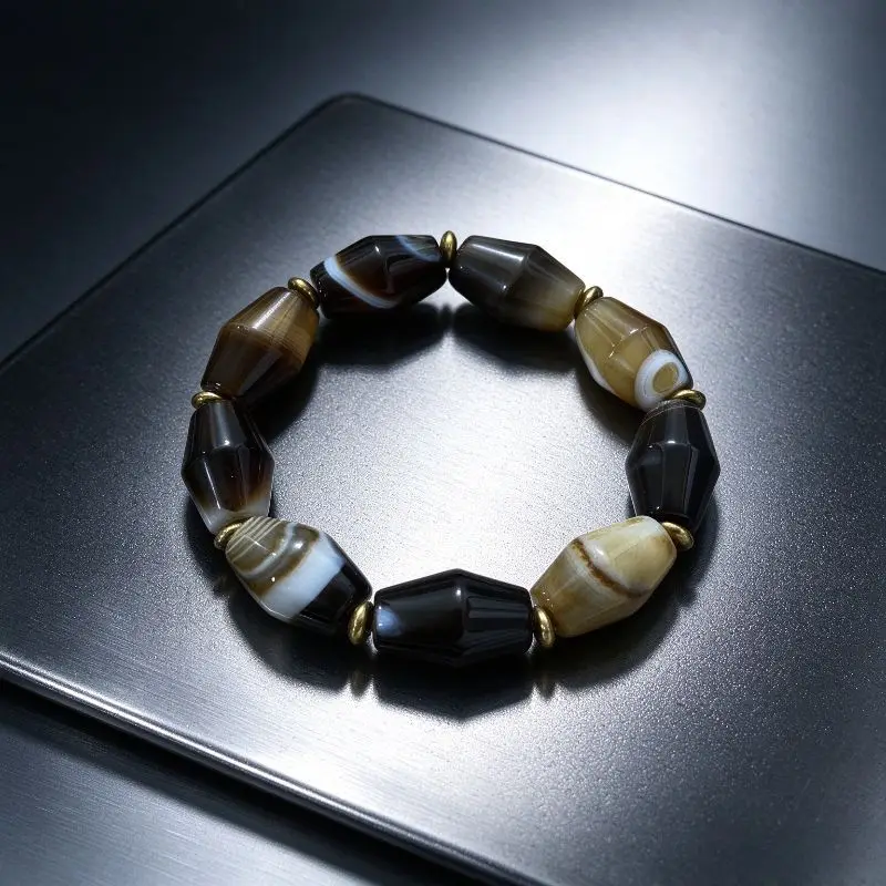 New Ice Through Silk Agate Single Ring Bracelet, Noble and Elegant Jewelry
