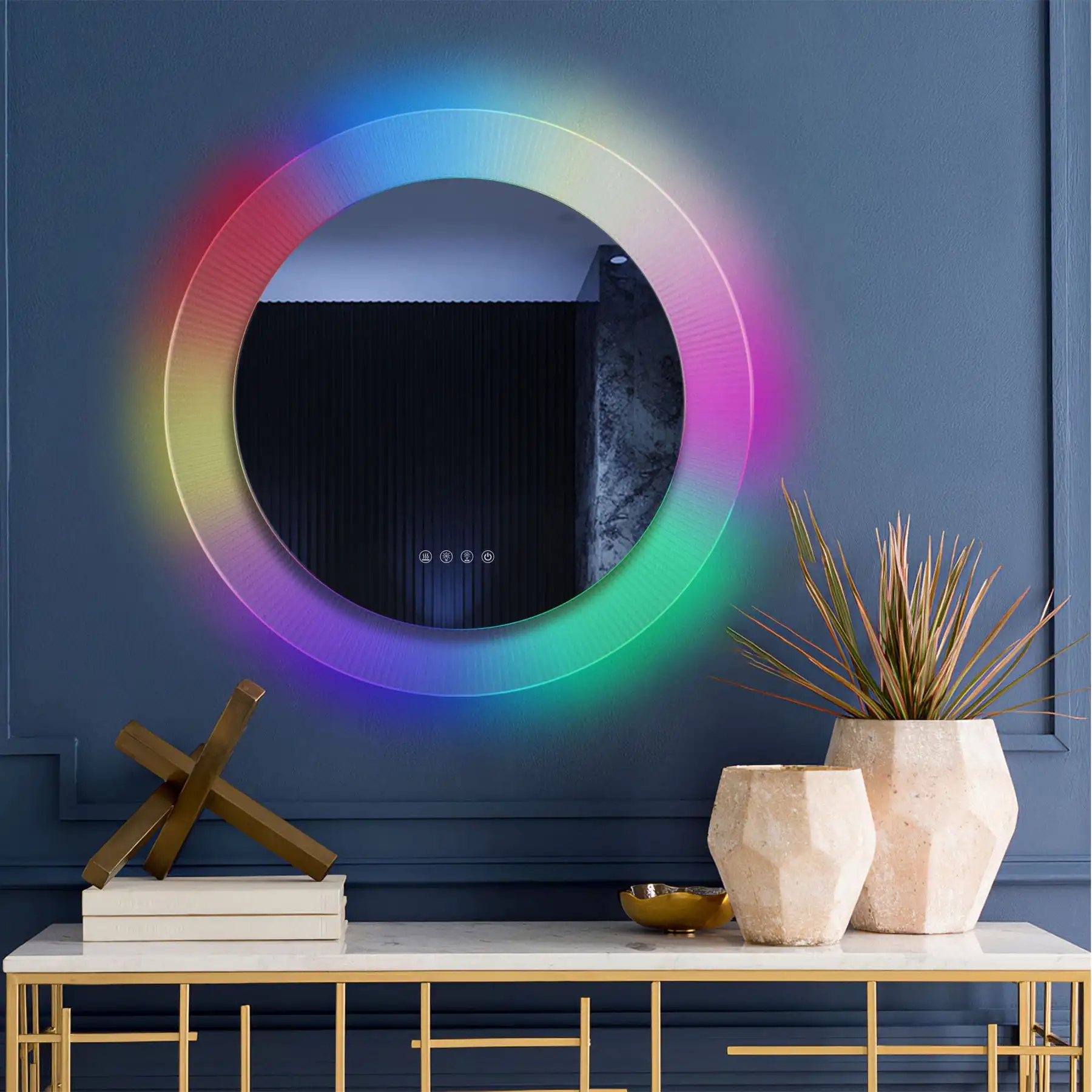 Custom Anti Fog Round Smart Bath Mirror Led Bathroom Mirror Round LED Mirror With RGB Light