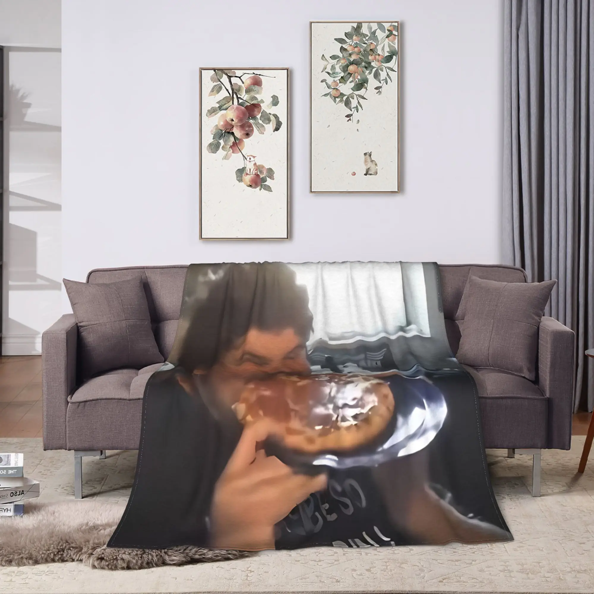 Drachenlord Eating Pizza Soft Blanket  Decorative Plush Throw Blanket Funny Outdoor Flannel Bedspread Sofa Bed Cover