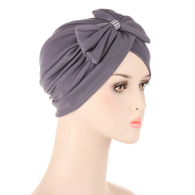 Damski muzułmański hidżab Turban Bowknot krzyż czoło Bonnet Headwrap szalik Chemo utrata włosów czapka czapki nakrycie islamskie Solid Color