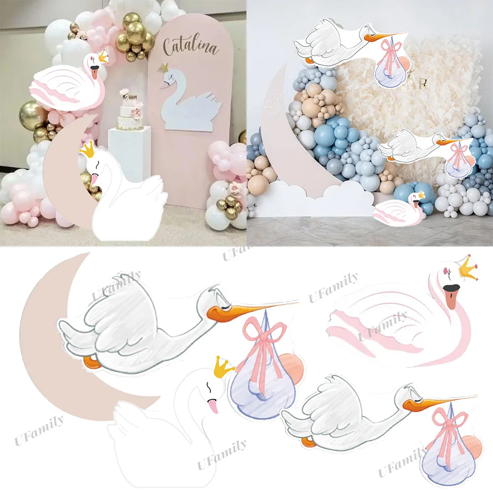 18/24/36inch Baby Shower Party Cardboard Swan Stork Carrying Baby Cutouts Party DIY Decor Birthday Party Baby Shower Backdrop