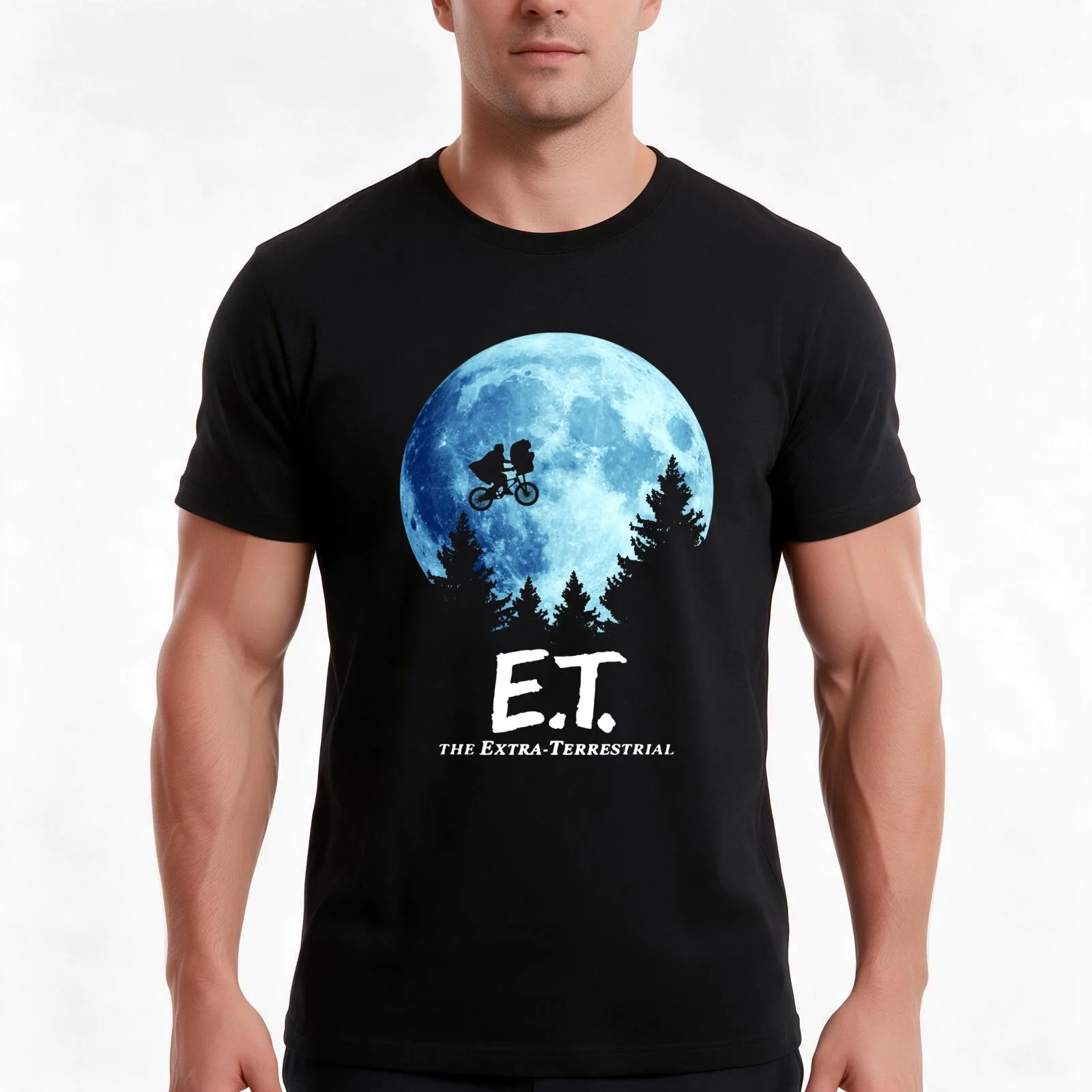 ET The Extra-terrestrial The Moon T-Shirt, Summer Casual Cotton Tee, Oversized Streetwear Tops, Vintage Graphic Print