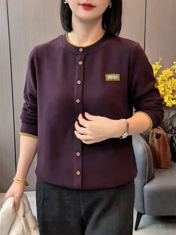 

Женский трикотажный топ Ele Color Blo с круглым вырезом, больших размеров, стройнящий, универсальный, премиум-класса, осенне-зимняя новинка