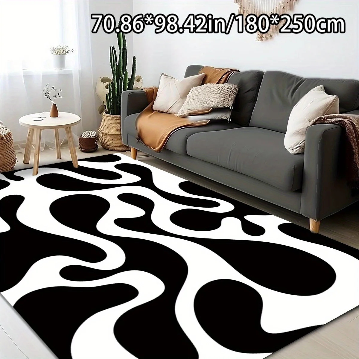 

1pc Abstract Black and White Diamond Velvet Area Rug, Non-woven Polyester Backing, Versatile Home Decor