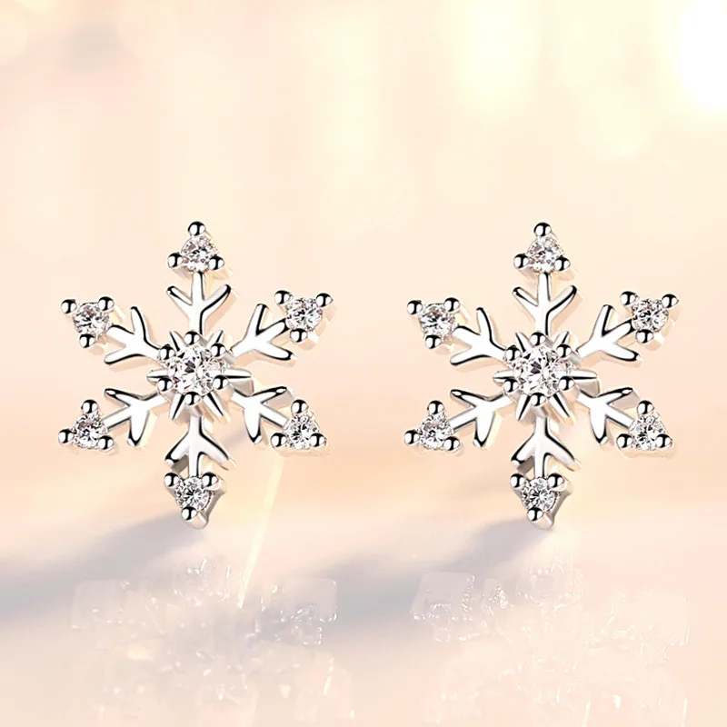 

925 Sterling Silver AAAAA Zircon Snowflakes Earrings For Women Wedding Engagement Party Fashion Charm Ear Studs Jewelry