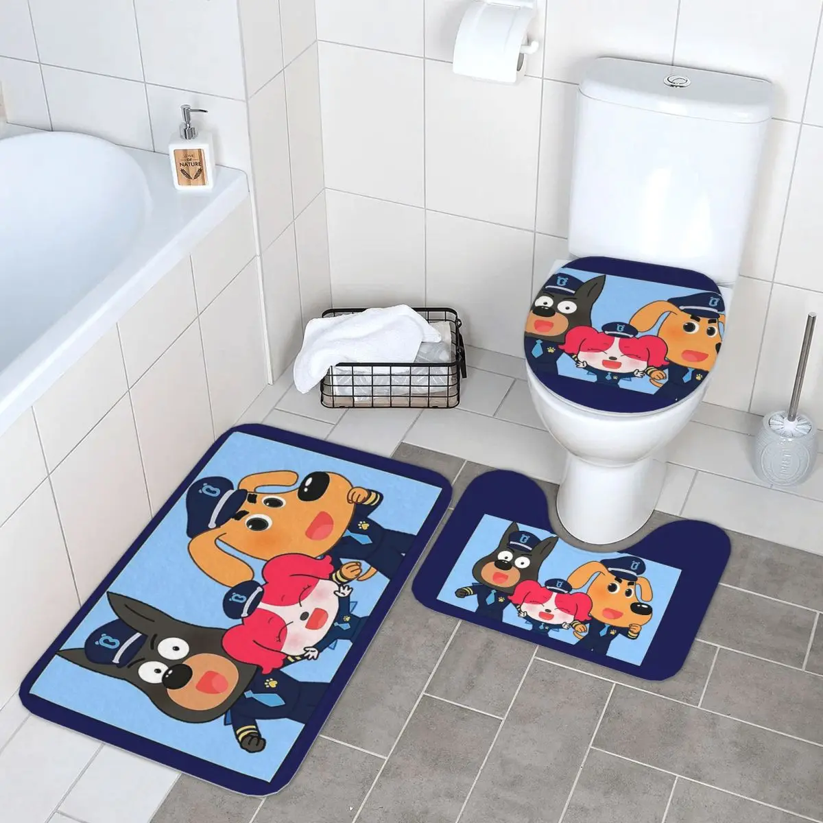 

Sheriff Labrador 3 Piece Bath Mat Bathroom Set Toilet Lid Cover Home Decor Non-Slip Carpet Floor Rug