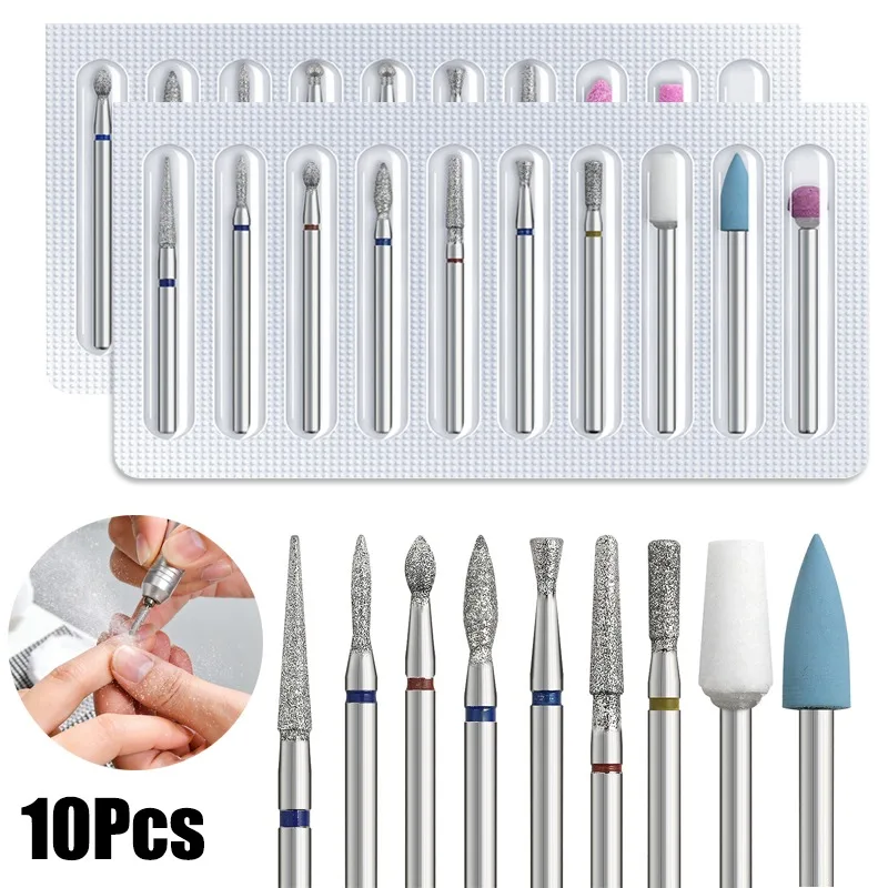 10 szt. Frezów do manicure, elektryczne frezy do paznokci, akcesoria do pedicure, pilnik do paznokci, narzędzie do usuwania żelu i skórek.