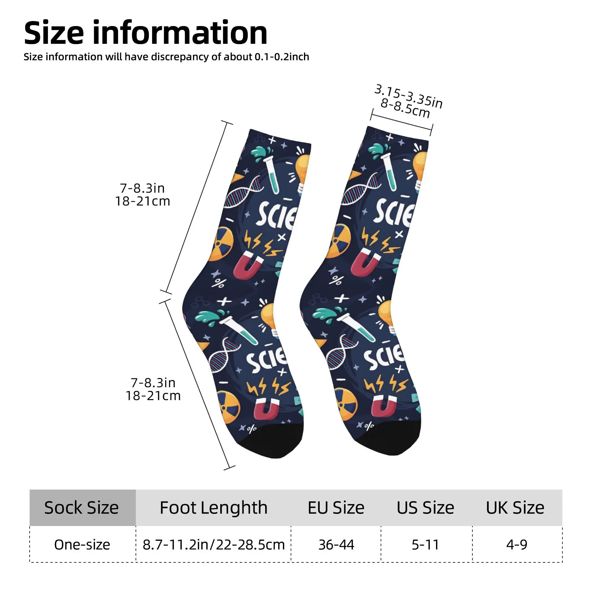 1pc Amazing Science  Design Printed Men's Socks  Novelty Hip Hop Harajuku Pattern Crew Sock Casual Gift