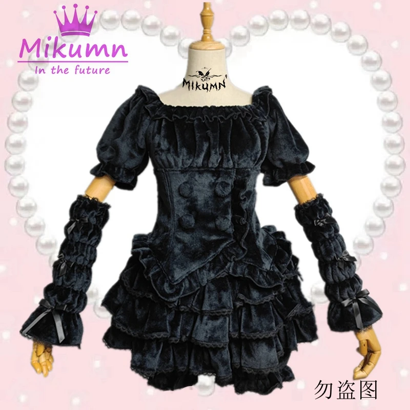 Harajuku Gothic Lolita Dress Sets Women Japanese Sweet Pink Kawaii Lace Ruffles Plush Mini Dress Princess Cosplay Party Dresses